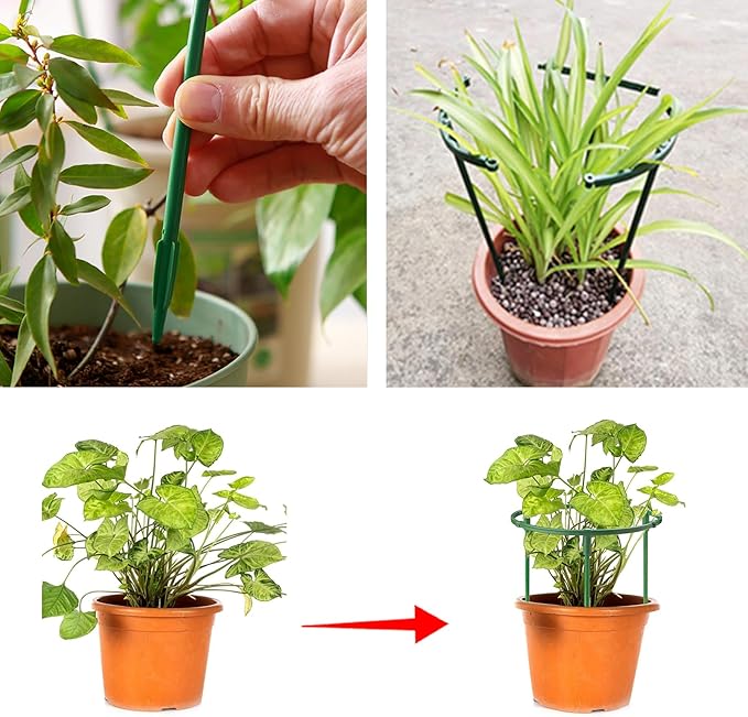 12 Pack Plant Support Plant Stakes Plastic Cage Holder Small Plant Support Ring for Potted Plants, Stackable 3 Tier Garden Flower Support, Indoor and Outdoor Plants, 5.5" Wide x 5.5" High