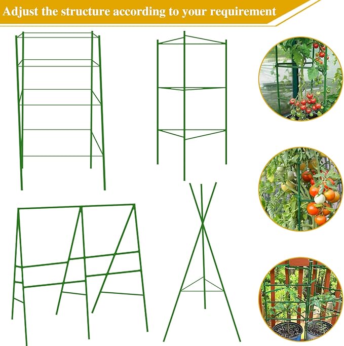 Halatool 63 Inch Tomato Cages, 4 Pack Adiustable Plant Cages Assembled Tomato Garden Cages Stakes Vegetable Support Trellis with 120 Feet Twist Tie, Snap-On for Vertical Climbing Plants