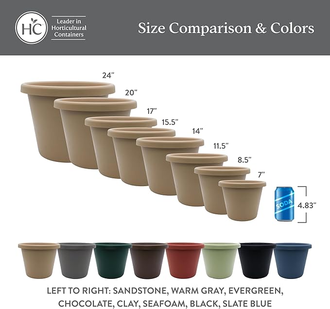 The HC Companies Classic Round Plastic Plant Pot w/Rolled Rim - Lightweight & UV Resistant Flower Pot for Herbs & More - Outdoor & Indoor Plant Pots w/Drainage (15.5 inch Sandstone, Pack of 1)