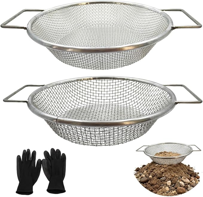 Dirt Soil Sifter for Gardening - 2Pcs Multi Mesh Size Set (1/8",1/4",) Heavy Duty Garden Sieve with Handles, Ideal for 5 Gallon Bucket Compost, Dirt, Sand, Gravel, Rocks & Sawdust Sifter