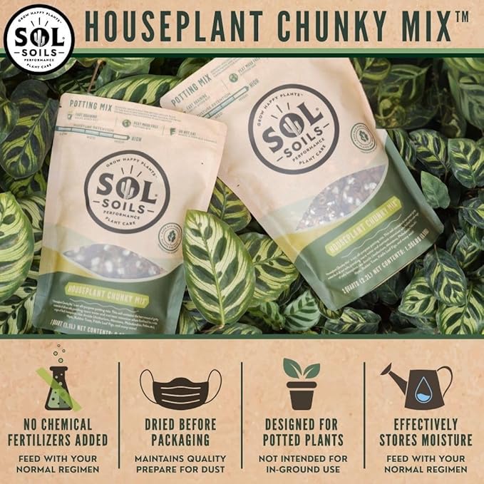 Sol Soils Chunky Houseplant Mix - Fast Draining Soil for Indoor Plants with Coco Coir Chips, Perlite, & Pumice, 10 Quart