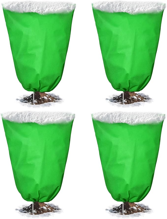 4pcs Plant Covers Freeze Protection,23.6x31.49 Small Cold Weather Frost Cloth Plant Freeze Protection, Frost Blankets for Winter Outdoor Plants Tree Shrub Bush, with Drawstring