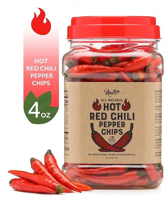 NUTS U.S. – Whole Red Chili Pepper Chips | Spicy Charm | All Natural | Vegan And Non-GMO | No Additives | 4 oz Resealable Jar