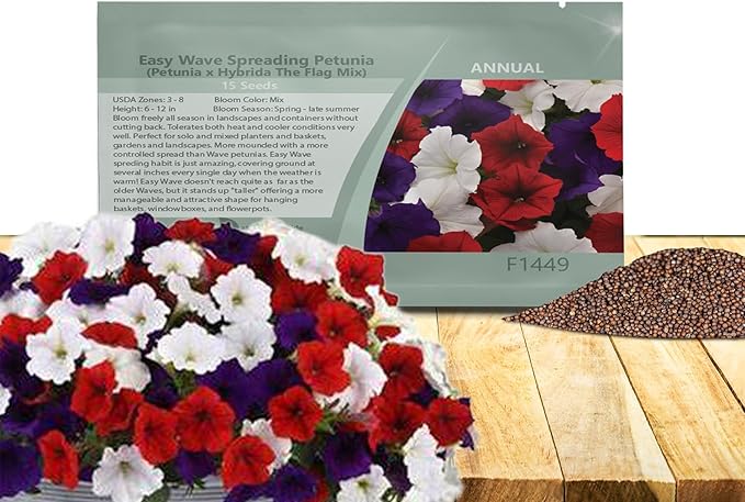 Outsidepride The Flag Mix Easy Wave Petunia Seeds - 15 Pcs. Annual, Compact & Spreading Flower Seeds for Planting Low Growing Vibrant Blooms, Ideal for Garden Beds, Baskets & Container Displays