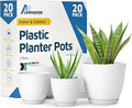 White Gray Plant Pots with Drainage Holes & Saucers 20 Pack, Indoor & Outdoor Stackable Space-Saving Planters for Houseplants & Flowers, (7", 6.7", 6", 5.3", and 4.8" Inches), Durable & Weatherproof