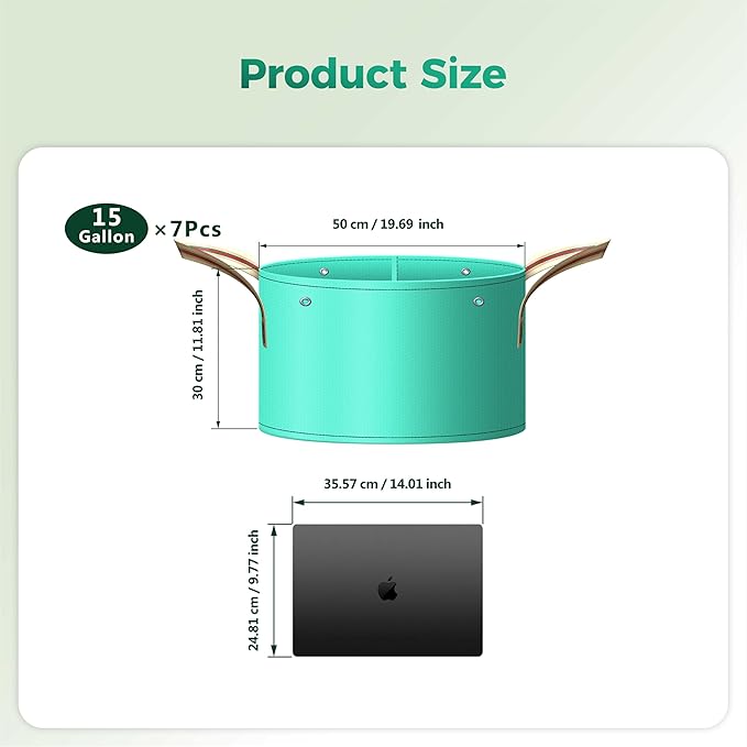 SPONDWILD 7 Pcs 15 Gallon Grow Bags, PE Garden Grow Bags for Plants with Branch-Binding Holes and Bottom Drain Holes, Ideal for Vegetables, Strawberries and Flowers