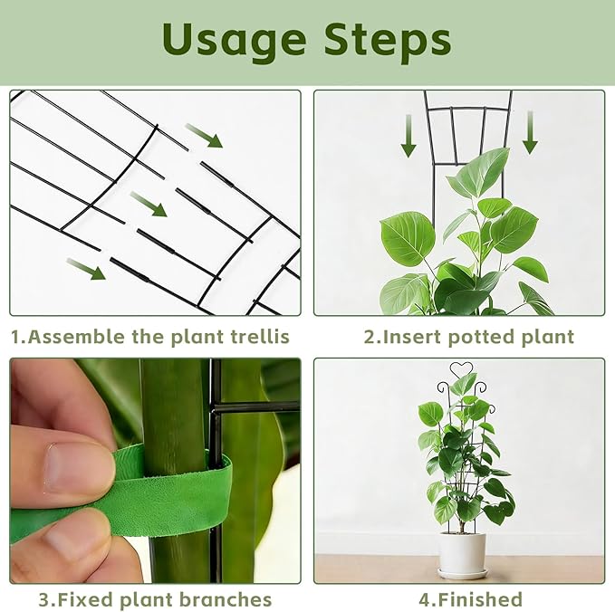 Trellis for Climbing Plants Indoor, 4 Pack 31'' Metal Plant Trellis Indoor for Potted Plants, Sturdy Plant Support Outdoor for Ivy Pothos Monstera Hoya Flower Vine, Heart Shape