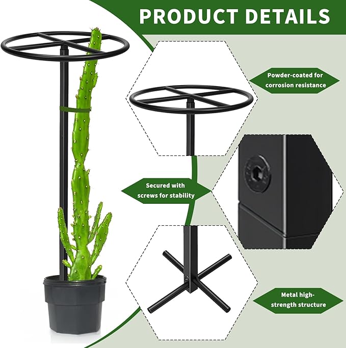 2 Pcs Heavy Duty Dragon Fruit Trellis, 12"x12"x50" Adjustable Metal Dragon Plant Support Stand, Durable Vertical Trellis for Climbing Plants, No-Hammer Assembly for Outdoor Garden (Round)