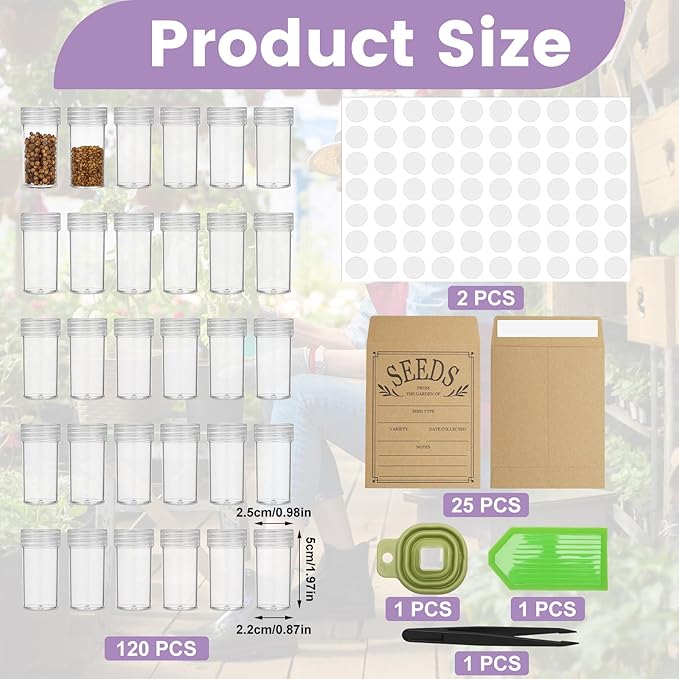 Nage-Bay 120 Slots Seed Storage Box with 25 Envelopes and Tools, Large Sturdy Storage Organizer for Garden Plant Seeds, Seed Bank with Zipper, Label, Funnel, Tweezers, Tray (Seeds Not Included)