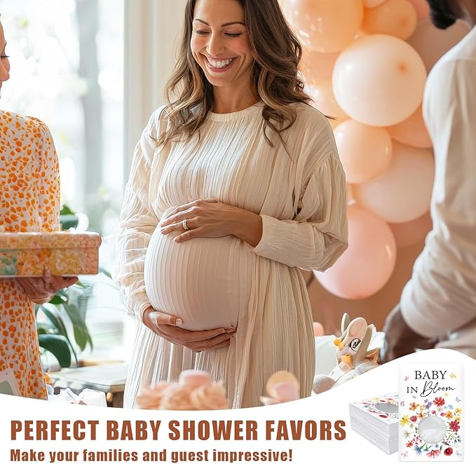 JarThenaAMCS 50 Pack Baby Shower Party Favor Wildflower Baby in Bloom Seed Packet Envelopes Kraft with Clear Window Resealable Seed Organizer Storage Bag for Guest Gender Reveal Party(Colored Flowers)