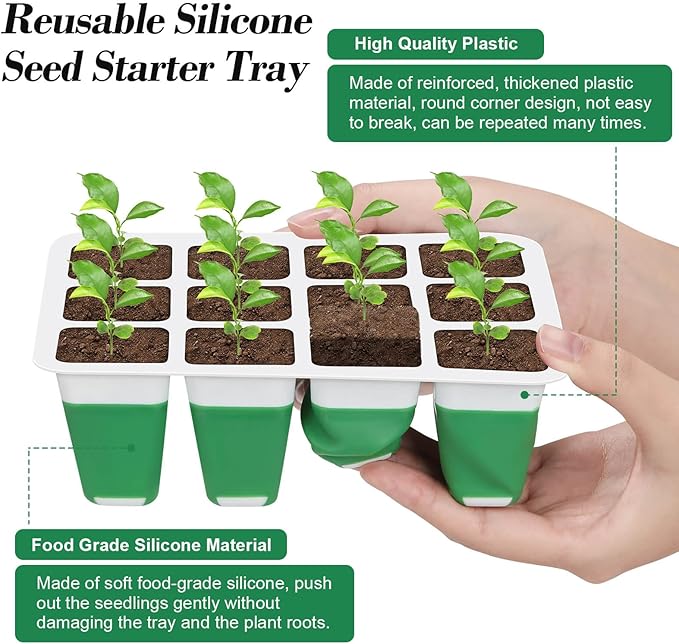 Mckanti 6 Pack Silicone Seed Starter Tray, Reusable Seed Starter Kit with Humidity Adjustable Dome, Lid and Tools for Indoor Seed Germination