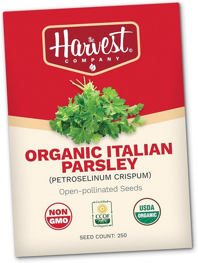 The Harvest Company Organic Seeds Collection – USDA Certified, Non-GMO, Open-Pollinated for Indoor & Outdoor Planting (Italian Parsley)