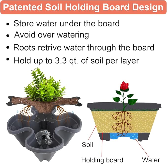 GameXcel Vertical Planter, 6 Tier Stackable Strawberry Planter with Garden Tool Set, Movable Indoor/Outdoor Garden Herb Pot for Growing Vegetables and Succulents, Dark Gray