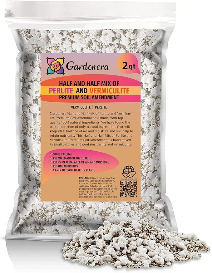 Gardenera 50/50 Perlite Vermiculite Blend - Unlock The Secret to Thriving Plants with Superior Drainage and Moisture Retention - 2 Quart