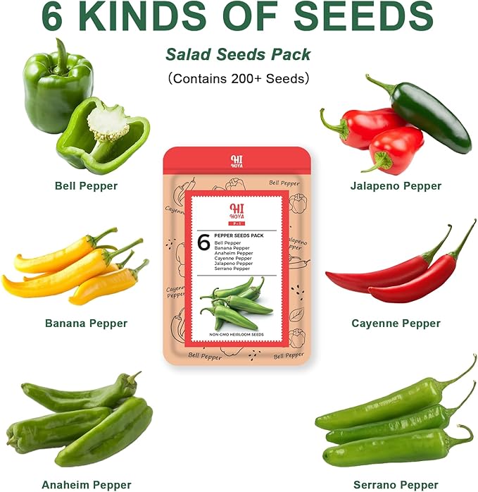 Pepper Seed Pod Kit, with Serrano, Cayenne, Jalapeño, Bell, Anaheim, Banana Pepper, Grow Anything Seed Pod Kit Compatible with All Hydroponics (8-Pod)