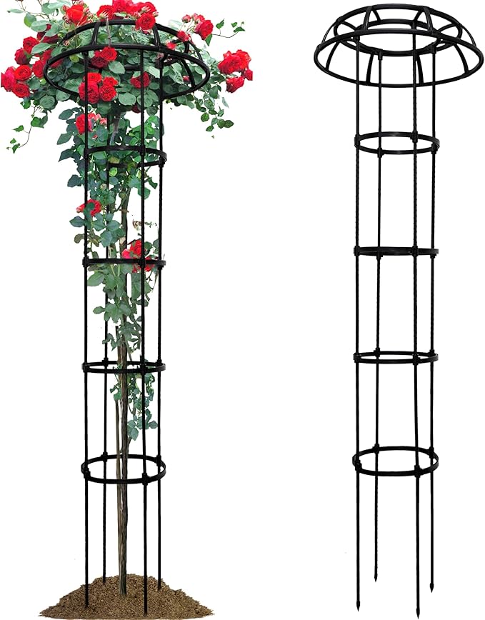 1 Pack Umbrella Trellis for Climbing Plants, 65 Inch Tall Adjustable Plant Support for Outdoor Indoor Garden, Sturdy Metal Core with Plastic Coating, Black