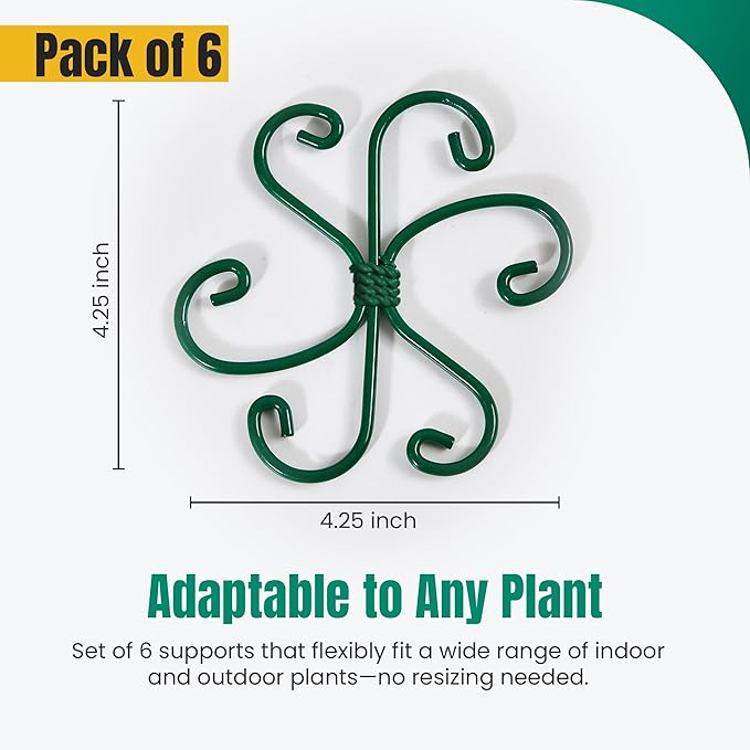 6 Pack Metal Plant Stem Supports for Indoor Plants (Green) - Houseplant Climbing Stem Supports and Stabilizer for Outdoor Plants