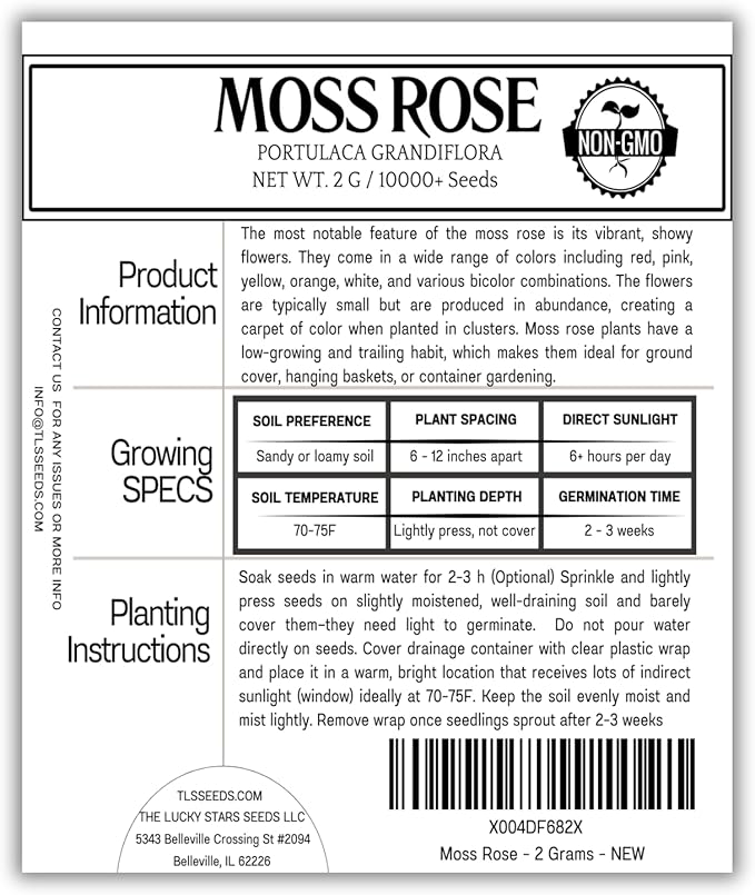 10000 Mixed Moss Rose Seeds - HOA Mười Giờ - AKA. Portulaca Grandiflora Mix, Moss-Rose Purslane, Eleven O'clock, Heat & Drought Tolerant 2 Grams