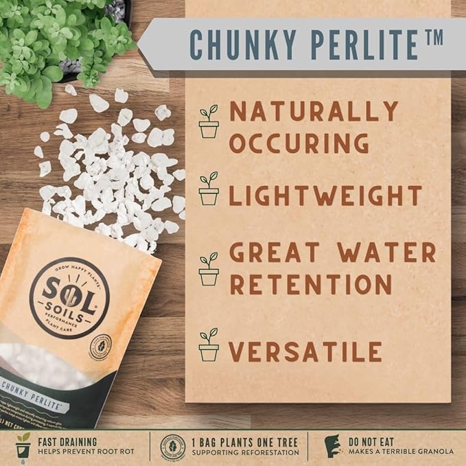 Sol Soils Chunky Perlite for Plants - Lightweight, All-Natural Volcanic Glass Soil Amendment to Improve Drainage & Aeration – 1 Gallon