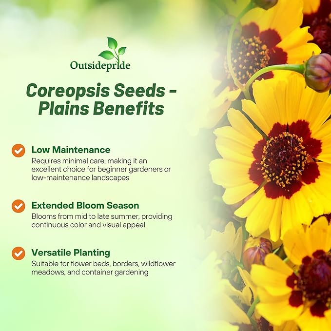 Outsidepride Plains Coreopsis Seeds - 1 lb. Annual, Drought & Humidity Tolerant, Flower Seeds for Planting Vibrant Bicolored Blooms, Ideal for Xeriscaping and Low Maintenance Gardens