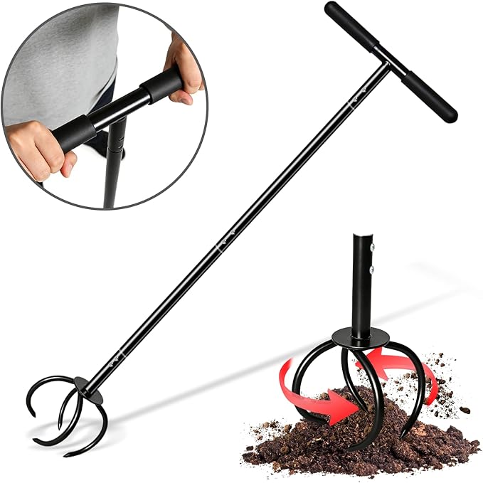 Amorest Hand Tiller for Gardening, Heavy Duty Garden Claw Twist Tiller, Manual Soil Cultivator with Long Handle, Lawn Aerator & Soil Loosening Tool for Garden Beds, Yard & Vegetable Garden