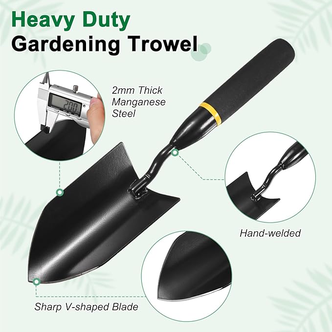 Gardening Trowel, 13 Inch Manganese Steel Garden Hand Shovel with Rubber Handle, Trowel Garden Tool for Farmer Soil Planting Digging Transplanting