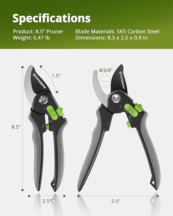 Pruning Shears for Gardening,8.5" SK5 Garden Shears Cuts 10000+ Times Staying Sharp, Garden Scissors with One-handed Unlocking&Adjustable Handle, Garden Clippers Gardening Tools for Men Women