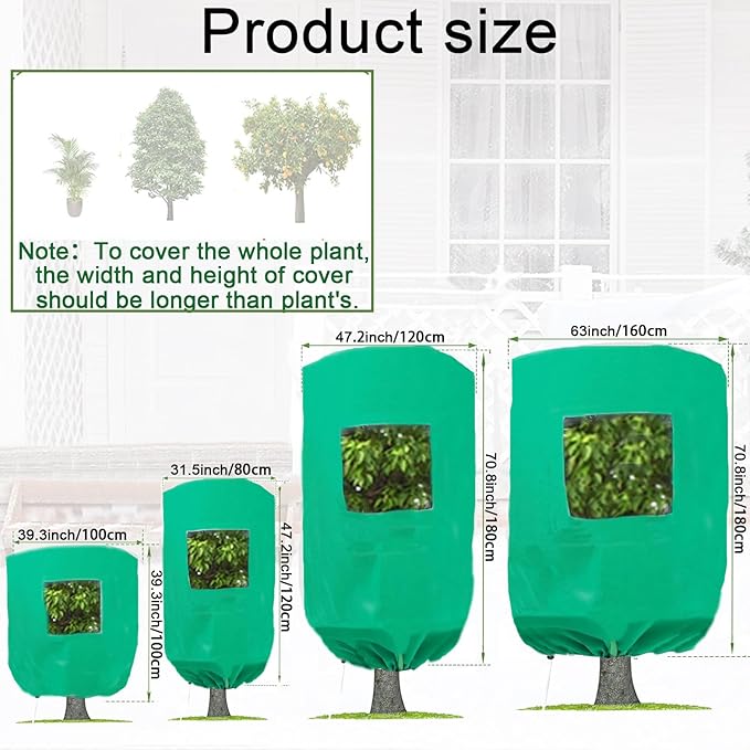 CMINGJ Plant Frost Protection Covers with Viewing Window, 47.2" x 70.8", 2.06oz/yd², Reusable Drawstring Tree Cover, Winter Tree Blanket with Zipper for Plants, Frost Protection Cloths Green (2 Pack)