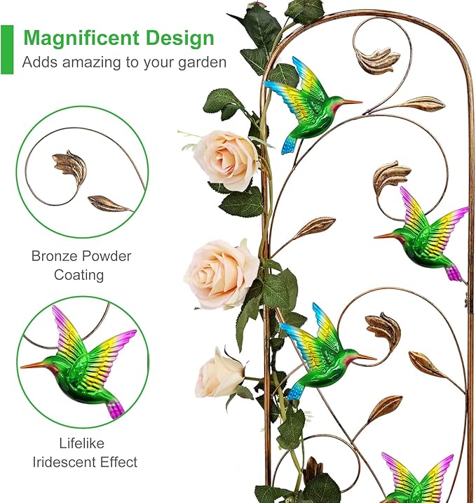 SUNNYPARK Set of 2 Hummingbird Metal Garden Trellis for Climbing Plants, Decorative Vegetables Flowers Vine Trellis for Outdoor Patio 60'' H x 11'' W