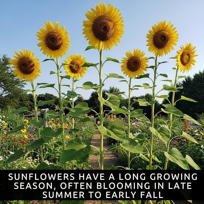 Skyscraper Sunflower Seeds for Planting – 100+ Heirloom Seeds – Grows 15–20 ft Tall with Giant Blooms – Non-GMO, Open-Pollinated, USA Grown