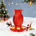 Fchstaer Glass Hummingbird Feeders for Outdoors Hanging Ant and Bee Proof 16OZ 1 Pack Red Pineapple Humming Bird Feeder with 6 Feeding Ports and Ant Moat Hummingbird Gifts for Women Garden Decor