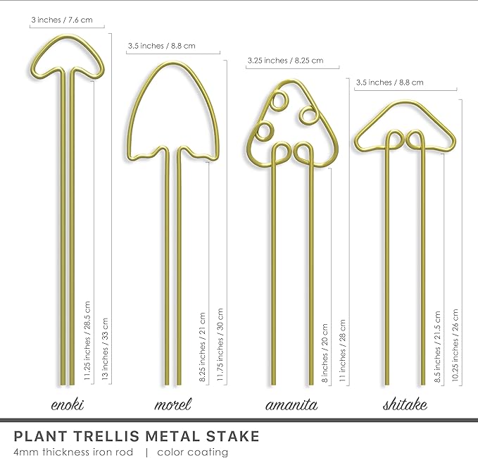 Small Metal Trellis for Indoor Plants Metal Plant Stake for Climbing House Plants Plant Support for Potted Plants Orchids, Monstera, Pothos, Ivy, Hoya Set of 4 Mushrooms (Brushed Gold)