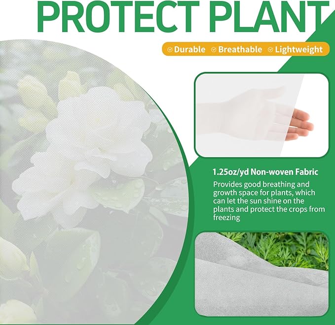 Plant Covers Freeze Protection, 10x50ft Green Frost Blanket for Winter, 1.23 oz/yd² Fabric, Premium Frost Protection Cover, Breathable Garden Row Covers for Outdoor Plants
