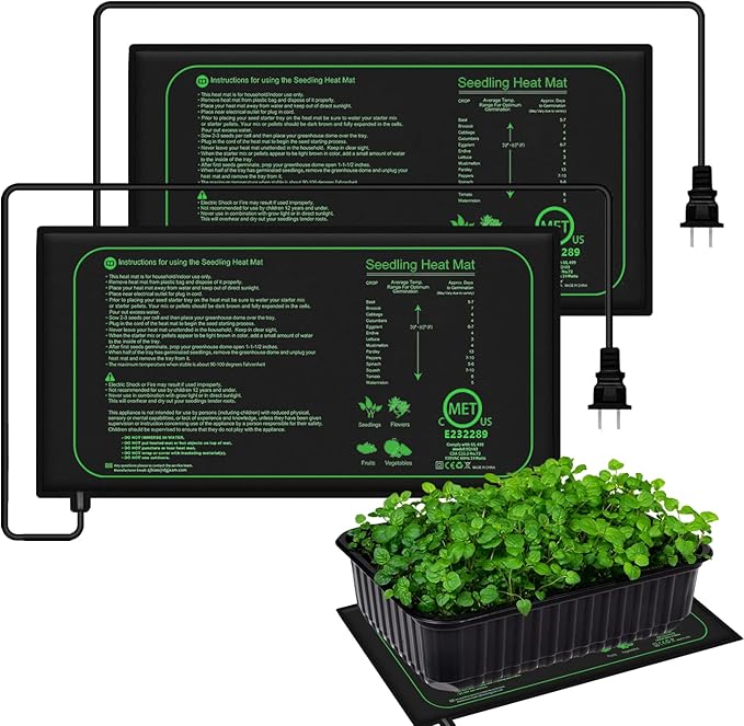 Seedling Heat Mat for Indoor Home Gardening Seed Starting, 10"x 20.75" Plant Heating Pad, Warm Germination Hydroponic MET Certified Waterproof, 21W(2 Count (Pack of 1))