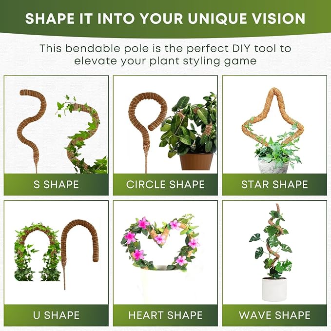 Moss Pole Monstera Plant Support | 48 Inch Plant Stakes for Indoor Plants | Coconut Palm Fiber Moss Poles for Climbing Plants | Handmade Plant Sticks Support Tall Monstera, Pothos & More