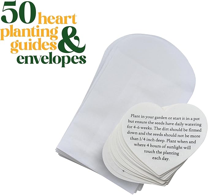 Seed Bloom 50 Set of Heart Planting Guide with Glassine Envelopes – Perfect for Seed Paper Products, Wedding Favors, and Gift Sets