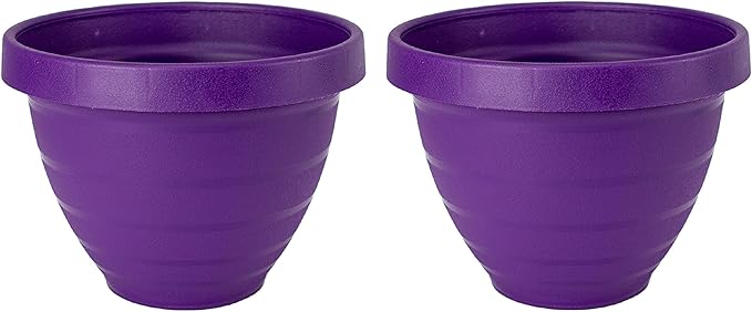 The HC Companies Rings Flower Planter - Self Watering Plant Pots for Herbs & More - Round Lightweight Outdoor & Indoor Planter (10" Purple, Pack of 2)