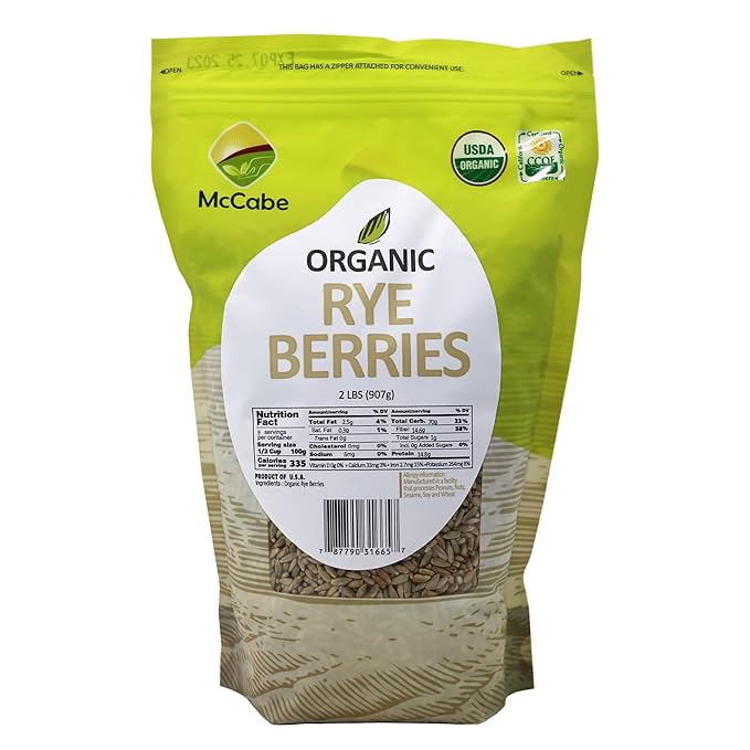 McCabe Organic Rye Berries - Whole Rye Berries 2 Lbs Pack of 3 | USDA Certified Organic and CCOF Certified | Product of USA