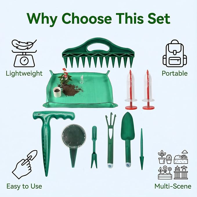 2026 Upgraded All-in-One Gardening Tool Kit: Thickened Repotting Mat, 12-Hole Punch Tools, Handheld Seed Planter & Spreader, 10 Pcs for Precise Sowing Indoor/Outdoor Ideal Gift for Planting Enthusiast