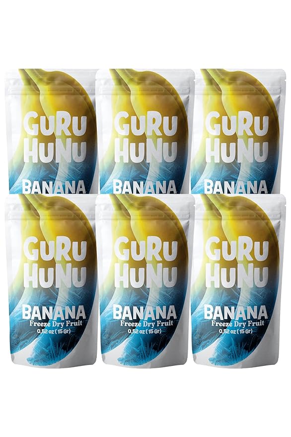GURU HUNU Freeze Dried Banana 6 Pack - Dehydrated Fruit Chips Camping Snacks Fruit - Bulk Dried Fruit No Sugar Added, Dry Fruit Snacks Healthy Gift (Banana - 6 Pack)