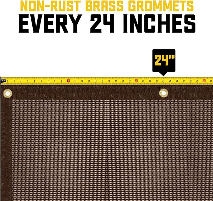 Core Tarps 60% Brown Shade Cloth with Grommets - 6 X 8 FT Heavy Duty Mesh Tarp - Sun Shade Cloth for Garden Vegetables Plants Greenhouse Outdoors Backyard Fences Dump Trucks Patio Mesh Shade Tarp