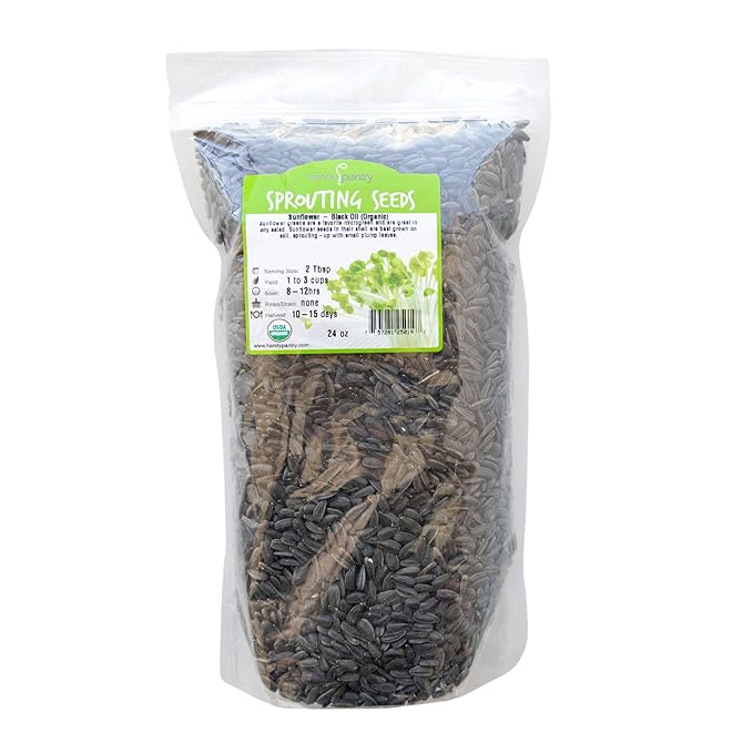 1.5 Lb Organic Non-GMO Black Oil Sunflower Microgreens and Sprouting Seeds (Shell On) - Edible Sun Flower Micro Green Seed, Organic Sprout Seeds for Sprouting, and Sprout Mix
