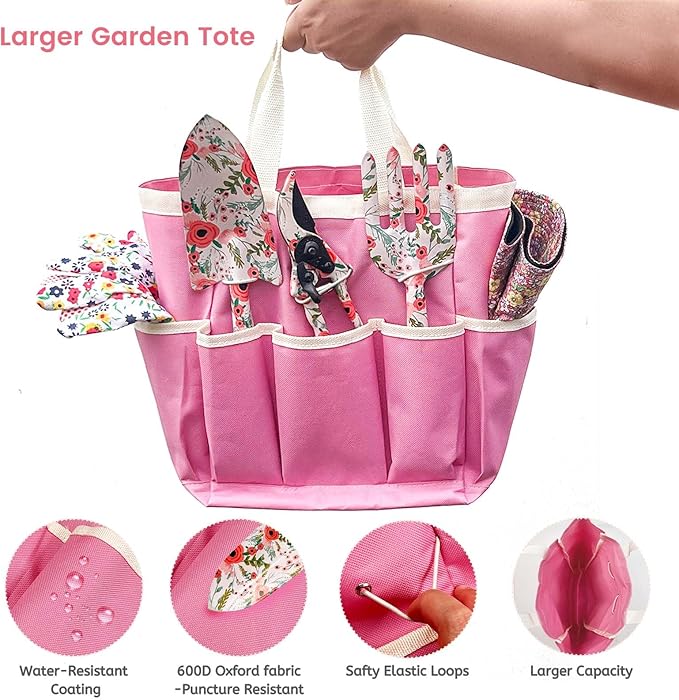 SNAIL GARDEN 6Pcs Garden Tools with Reversible Fisherman Sun Hat & Storage Bag,Gardening Hand Tools, Durable Rust-Proof Gardening Supplies, Garden Kit for Women Female Gardeners