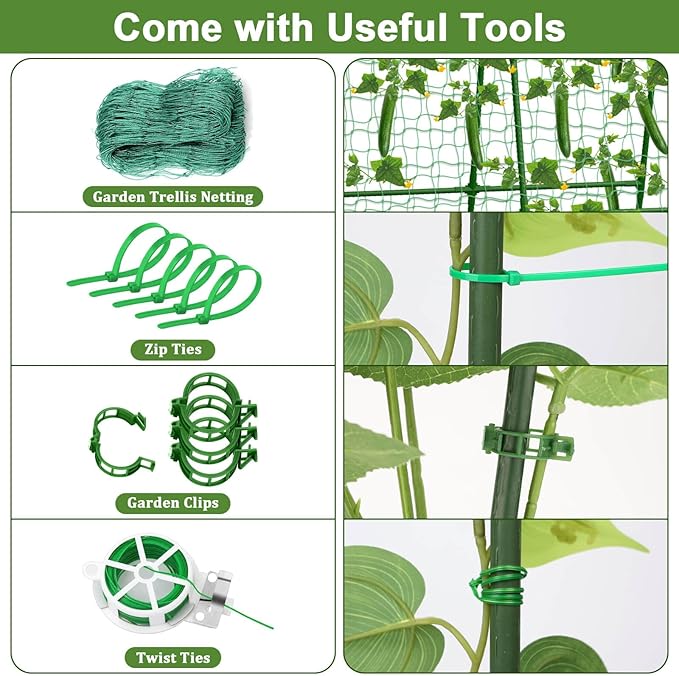 Cucumber Trellis for Garden, 34 X 47 Inches A Frame Gardening Trellis with Fabric Raised Garden Bed, Climbing Net and Plant Support Clips for Climbing Plants