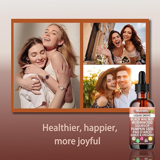 Nutralis Black Walnut Wormwood Gut Cleanse –Wormwood Black Walnut Clove Liquid Drops with Soursop, Pumpkin Seed, PAU D'arco, Garlic Oregano, Boosts Energy, Supports Gut Health & Nutrient Absorption