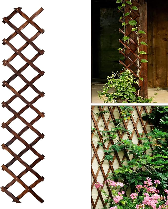 Expandable Garden Trellis, 13" x 68" Thickened Wooden Lattice Trellis for Climbing Plants Outdoor Ivy Vine Rose Clematis for Garden Fence Wall Patio Room Decor (1)