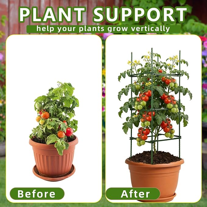NOVWANG Square Tomato Cages, 10.6 inches x 48 inches Square Plant Support Stakes Tomato Trellis for Tomato Pepper Vegetable Support Plant Support for Garden Patio Farm