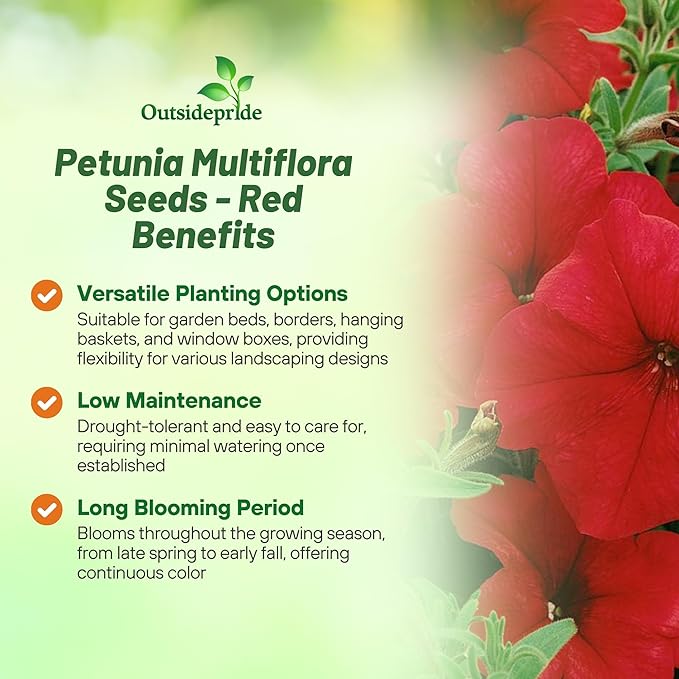 Outsidepride Red Multiflora Petunia Seeds - 250 Pcs. Annual, Compact, Flower Seeds for Planting, Vibrant Blooms, Ideal for Garden Beds, Hanging Baskets & Container Displays