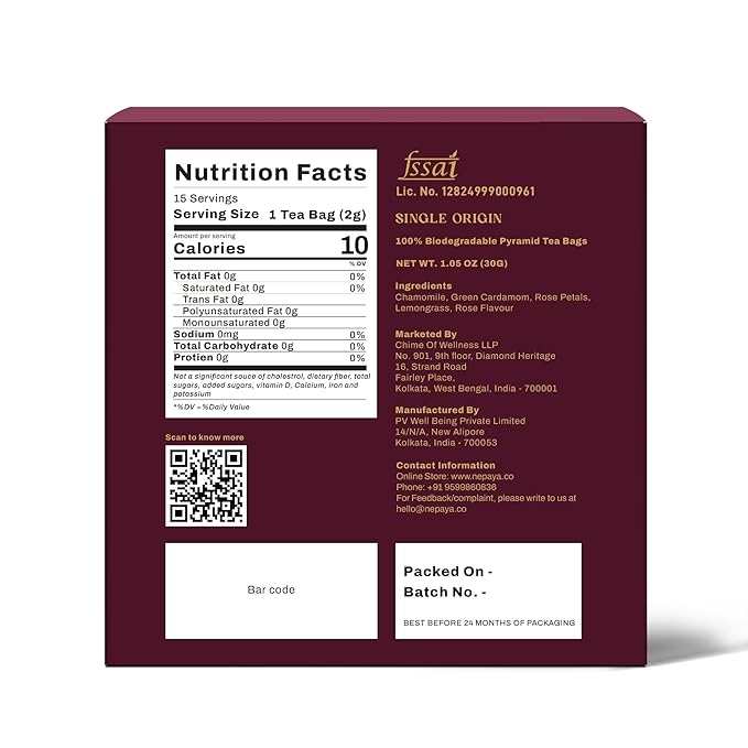 Nepaya Chamomile Herbal Tea – 15 Pyramid Tea Bags, Himalayan Chamomile Flowers & Lemongrass, Biodegradable, Naturally Caffeine-Free Bedtime Tea, Non-GMO, Gluten-Free