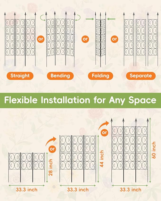 60'' H x 33.3'' W Metal Garden Trellis for Climbing Plants Outdoor - Rustproof Plant Support Privacy Screen - Heavy Duty Wall Trellis for Rose Clematis Flowers Vine